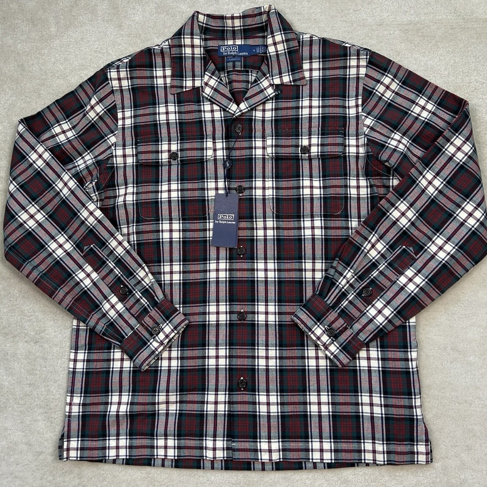 Polo Ralph Lauren Button Up Shirt Men's S Flannel Plaid Loop Collar Pockets Work